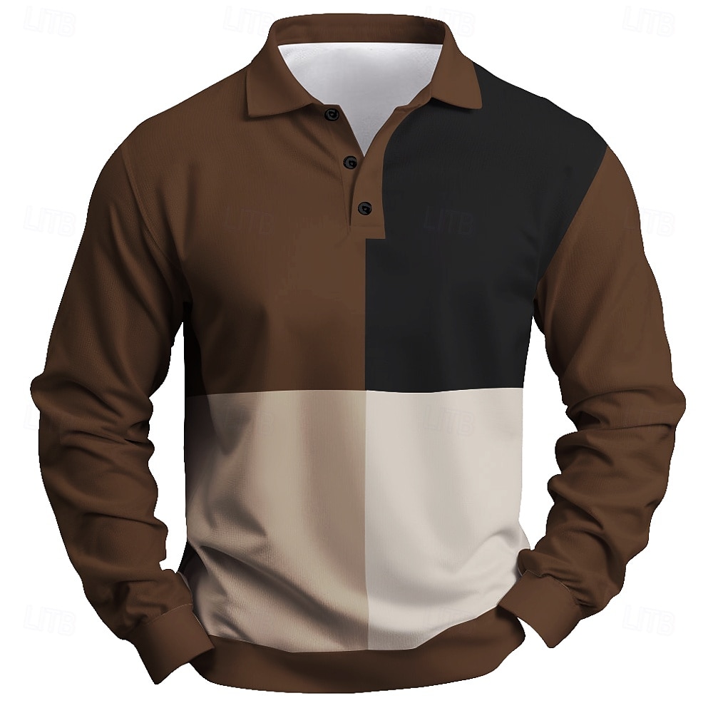 Homme Rayures Polo de rugby manche longue Polos Chemises à Col Occasionnel Extérieur Athleisure Impression 3D Printemps Automne Hiver Noir Marron Bleu de minuit de 2025 ? $28.99 –P3