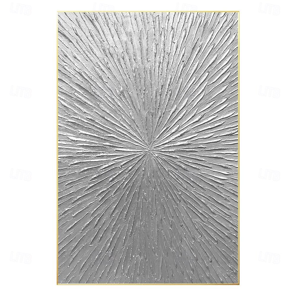 raggi d'argento astratto spesso dipinto a olio originale dipinto a parete soggiorno arte verticale pittura minimalista argento su tela del 2025 a $108.99 –P4
