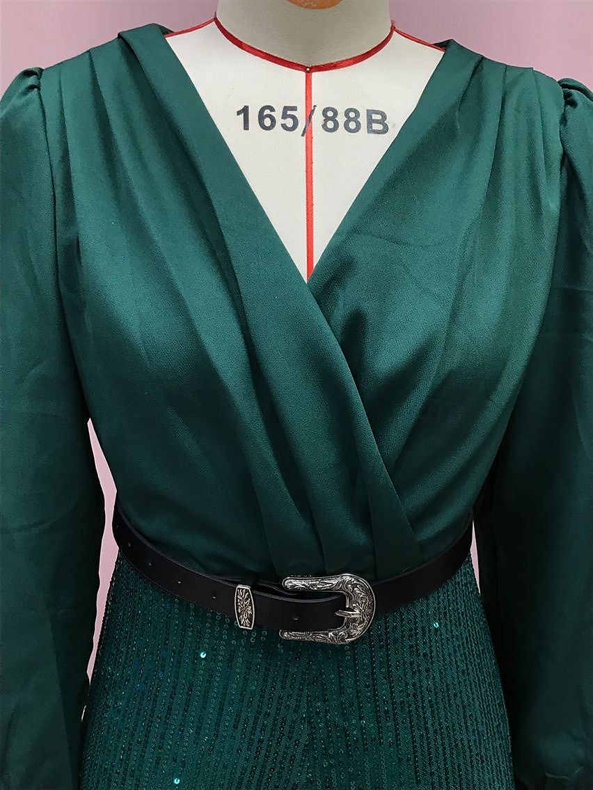 Jumpsuits Mother of the Bride  Formal Elegant V Neck Floor Length Sequined Long Sleeve with Sequin Solid Color 2025 2025 - $120.99 –P2