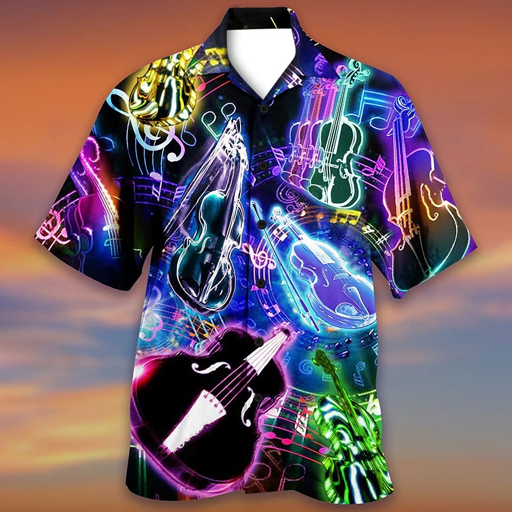 Herren Bunt Lampen Hemd Sommer Hawaiihemd Alohahemd Kurze Ärmel Hemd Umlegekragen Tropisch Streetwear Hawaiianisch Party Täglich Hawaiianisch Schwarz Blau Purpur S M L 2025 - $24.99 –P6