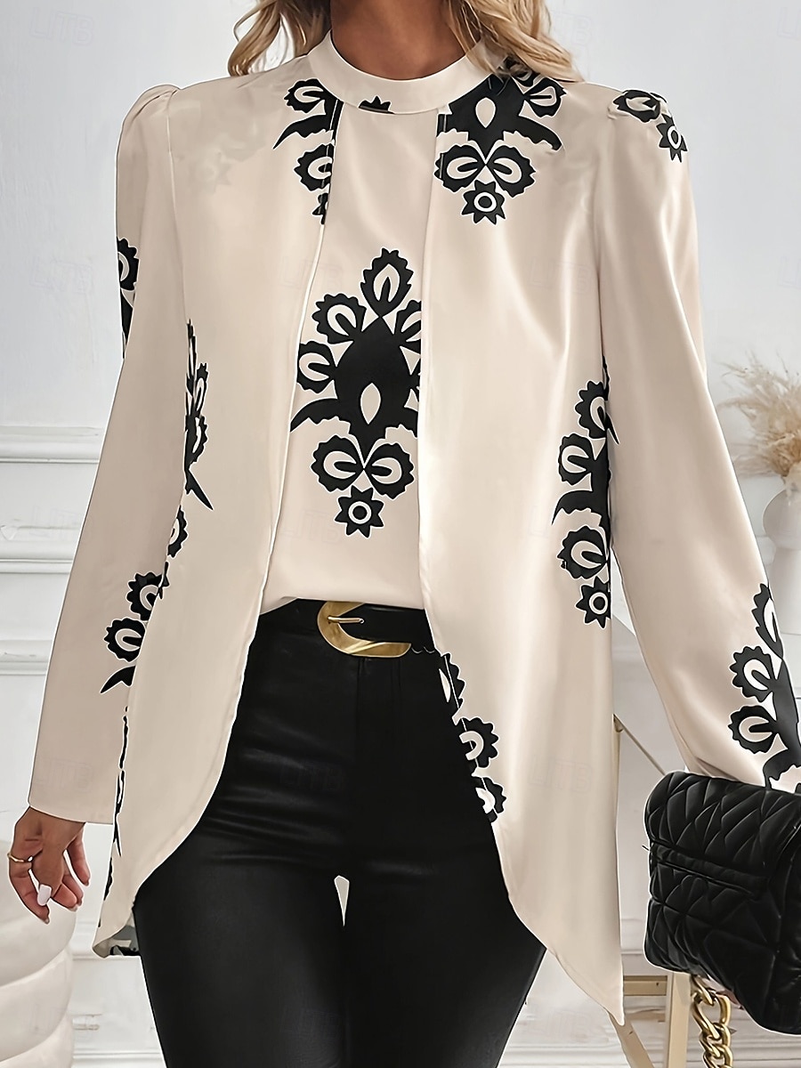 Mulheres Camisa Social Blusa Imprimir Gráfico à moda Casual Manga Longa Gola Redonda Tops regulares Diário Branco Verão Primavera Outono de 2026 por $34.99 –P5