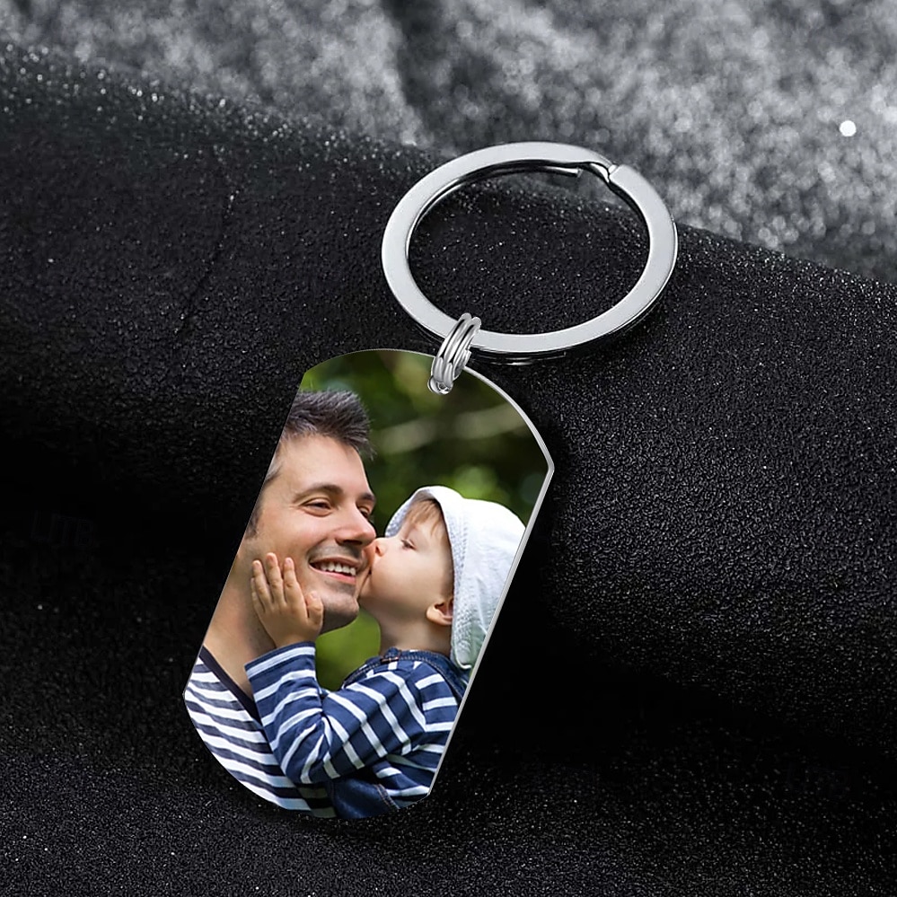 Spersonalizowany brelok do kluczy ze stali nierdzewnej ze zdjęciem najlepszy prezent dla taty pamiątka na Dzień Ojca urodziny prezent dla męża syna dziadka 2025 - $20.99 –P4