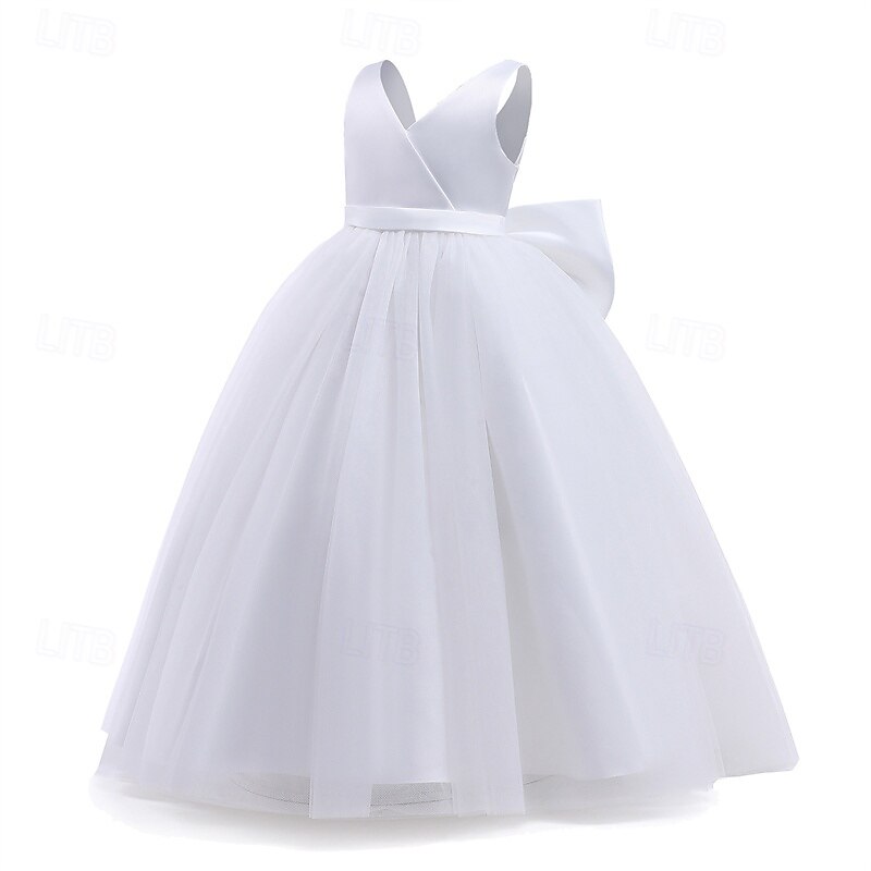 Flower Girl Dress Kid's Girls' Princess Dress Performance Wedding Party Elegant Beautiful Mesh Solid Color Sleeveless V Neck White Pink 4 years+ 2026 - $35.99 –P13