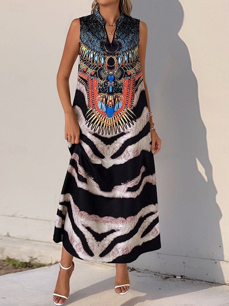 Női Maxiruha hétköznapi ruha Boho elegáns ruhák Ujjatlan ruha Boho ruha Csehország Alkalmi Boho Vakáció Napi Tengerpart Laza öltözet Virágos Ujjatlan Vágott nyak Fekete Nyár 2025 - $23.99 –P4