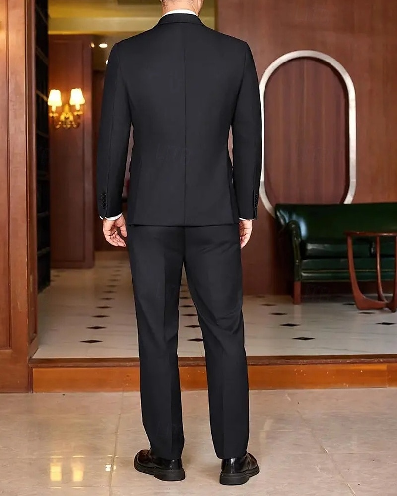 Herren Abschlußfeier Set Blazer Geschäft Cocktailparty Hochzeitsfeier Mode Lässig Frühling & Herbst Polyester Einfarbig Knöpfe Tasche Bequem Einreihig Blazer Schwarz Weiß 2025 - $88.99 –P7