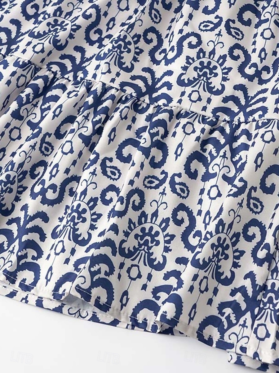 Damen Minikleid Casual kleid Boho Chic Kleider A Linie Kleid Boho-Kleid Böhmen Vintage Urlaub Täglich Regular Fit Blumen 3/4 Ärmel Gekerbter Hals Rosa Blau Sommer 2025 - $25.99 –P5