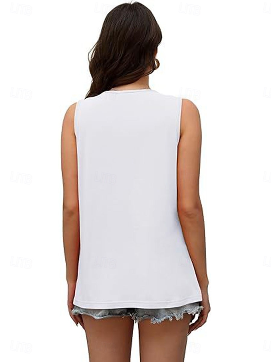 Dames Blouse Effen Kleur Basic Casual Mouwloos Strakke ronde hals Normale tops Dagelijks Met ruches Wit Blozend Roze Zomer 2025 - $22.99 –P8