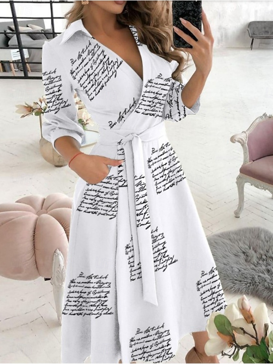 Per donna Vestito longuette Abito casual Abito linea A Moda Informale Da mare Giornaliero Standard Pop art Fantasia geometrica Manica a 3/4 A V Nero Bianco Blu Verde Estate del 2026 a $24.99 –P1