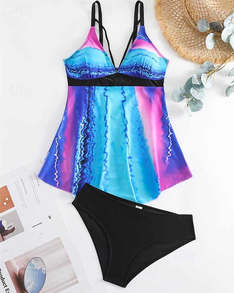 Dames Tankini Tweedelig zwempak V-hals Zwemkleding Zwemkleding Zwart / Wit Wit Ademend Sneldrogend Lichtgewicht Mouwloos - Zwemmen Surfen Strand Zomer Lente Grote maten 2025 - $25.99 –P11
