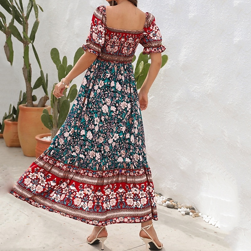 Női Hosszú ruha Maxi ruha hétköznapi ruha A vonalú ruha nyári ruha Boho ruha Elegáns Stílusos Etno Vakáció Napi Randi Normál Virágos Rövid ujjú Aszimmetrikus Világoszöld Rubin Medence Lóhere Nyár 2025 - $26.99 –P19
