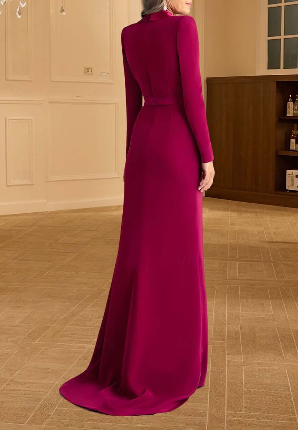 Abito a Sheath  Colonna Abito Madre della Sposa Abito Tuxedo Elegante Semplice V Neck Lunghezza Al Pavimento Satin Crepe Blazer Dress Manica Lunga con Colore Solido del 2025 a $159.99 –P2