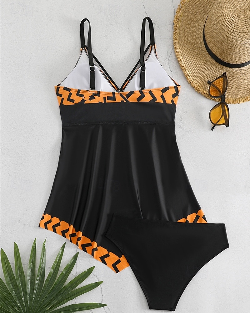 Dames Tankini Tweedelig zwempak V-hals Zwemkleding Zwemkleding Zwart / Wit Wit Ademend Sneldrogend Lichtgewicht Mouwloos - Zwemmen Surfen Strand Zomer Lente Grote maten 2025 - $25.99 –P18