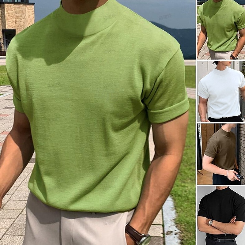 Ανδρικά Μπλουζάκι Μπλουζάκι μπλουζάκι Mock Turtleneck Κοντομάνικο Ζιβάγκο Καλοκαίρι Άνοιξη Συμπαγές Χρώμα Κλασσικό Μαύρο Λευκό Πράσινο Κορυφαίο μπλουζάκι για άνδρες 2025 - GBP £12 –P1
