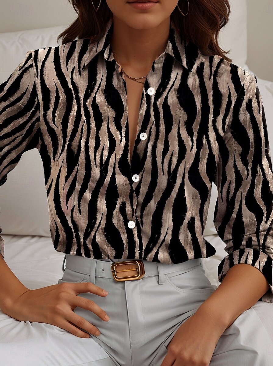 Women's Shirt Animal Geometric Casual Long Sleeve Shirt Collar Regular Tops Work Daily Buttons Print Black Spring Fall Winter 2025 - $32.99 –P1