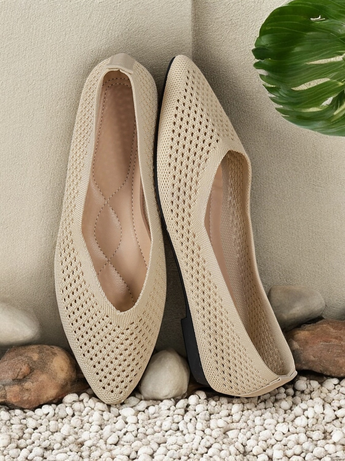 Women's Beige Slip-On Fly-knit Flats with Breathable Mesh Design, Lightweight Sole, and Comfortable Fit for Casual Summer Wear and Daily Outfits 2025 - $19.99 –P3