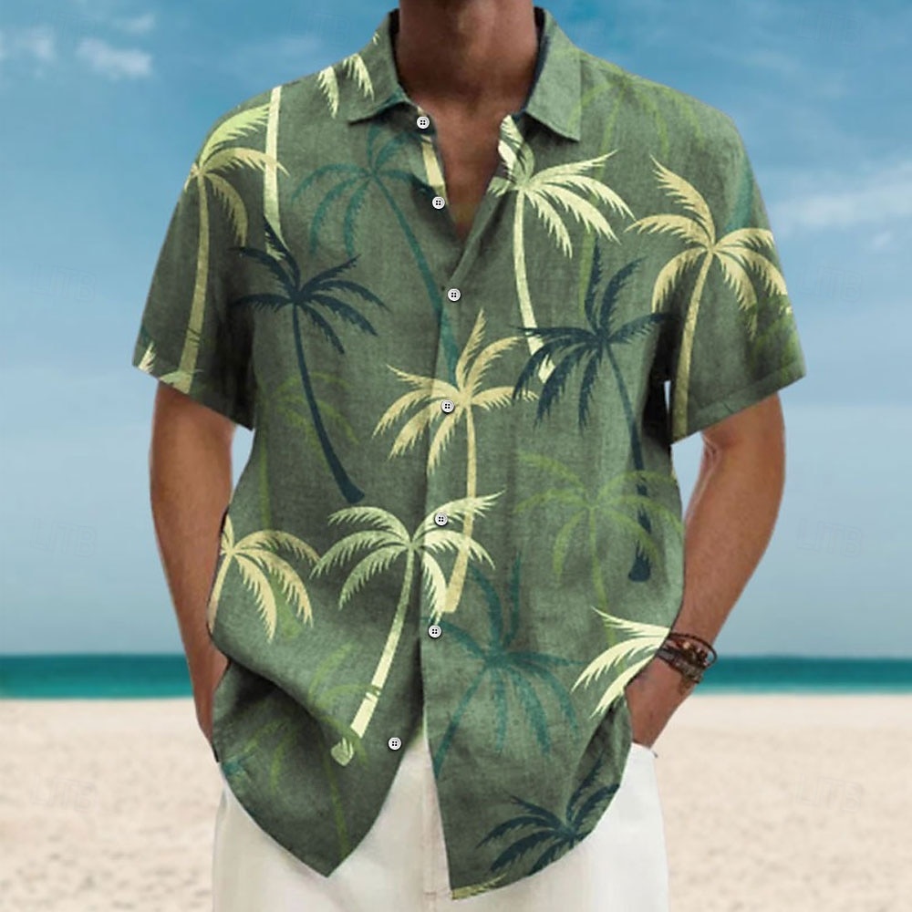 Voor heren Kokosnootboom Tropische planten Overhemd Hawaiiaans overhemd Aloha-shirt Korte Mouw Overhemd Strijkijzer Modieus Streetwear Ontwerper Buiten Straat Casual blauw Paars Bruin S M L 2025 - $24.99 –P5