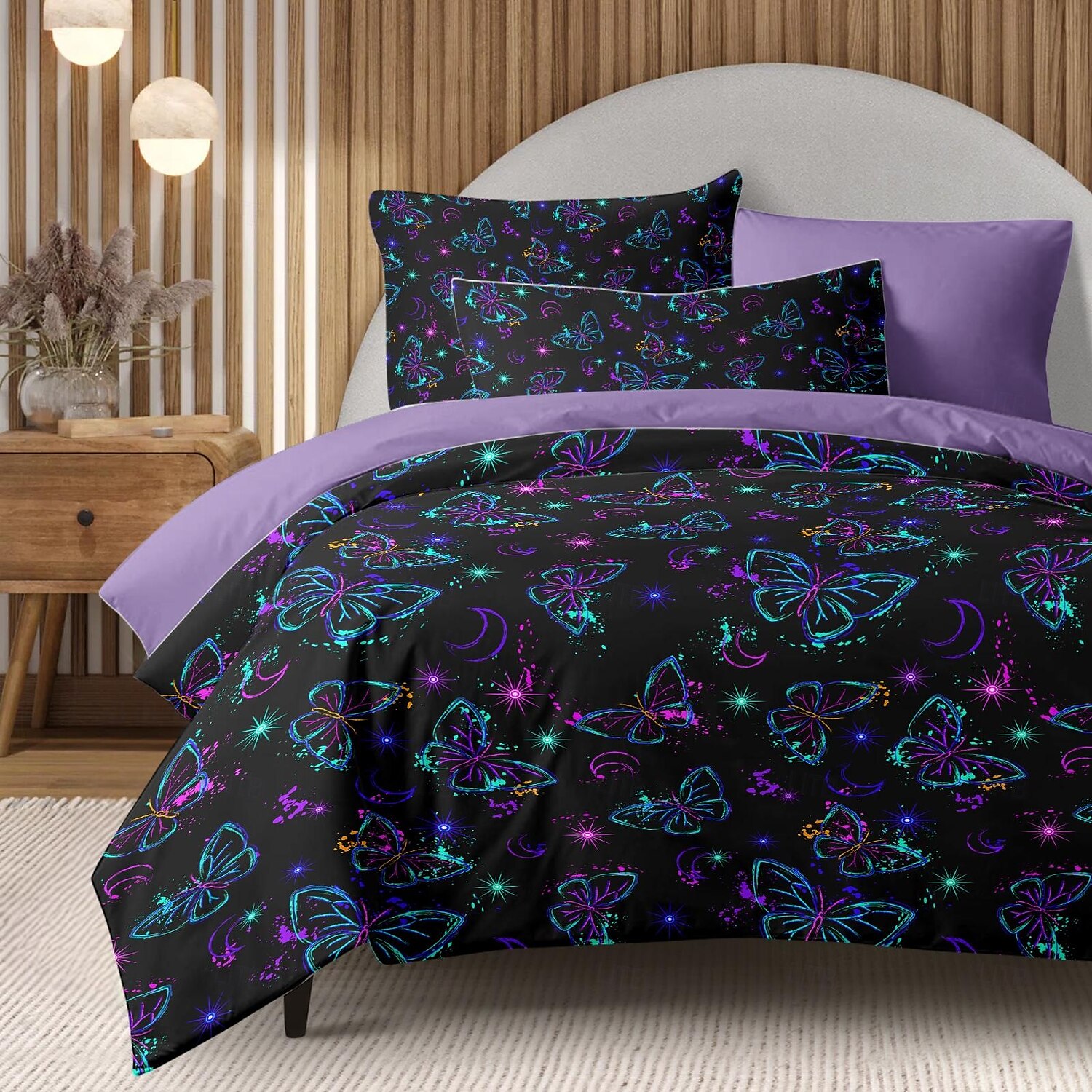 Juego de funda nórdica con diseño de mariposas de noche, 100 % algodón, ropa de cama suave y transpirable con elegantes estampados de mariposas, perfecta para todas las estaciones, funda de edredón duradera y ligera, fácil de lavar y mantener 2025 - $60.99 –P2