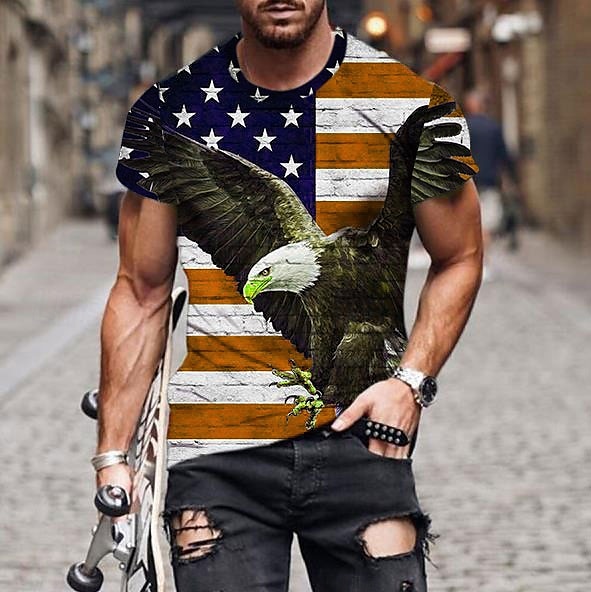 Men's Graphic Eagle American Flag Independence Day Shirt T shirt Tee Short Sleeve T shirt 3D Print Crew Neck Shirt Designer Basic Slim Fit Casual Daily Weekend Black Red Blue Summer Clothing Apparel 2025 - $17.99 –P1