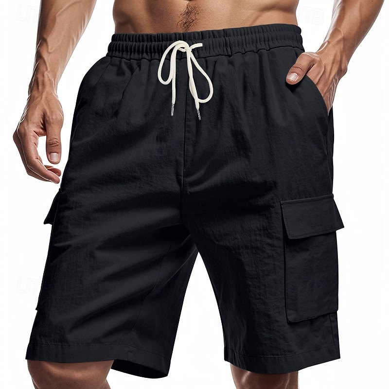 Men's Linen Shorts Summer Shorts Beach Shorts Pocket Drawstring Elastic Waist Plain Comfort Breathable Short Vacation Holiday Beach Hawaiian Boho Black White 2025 - $18.99 –P14
