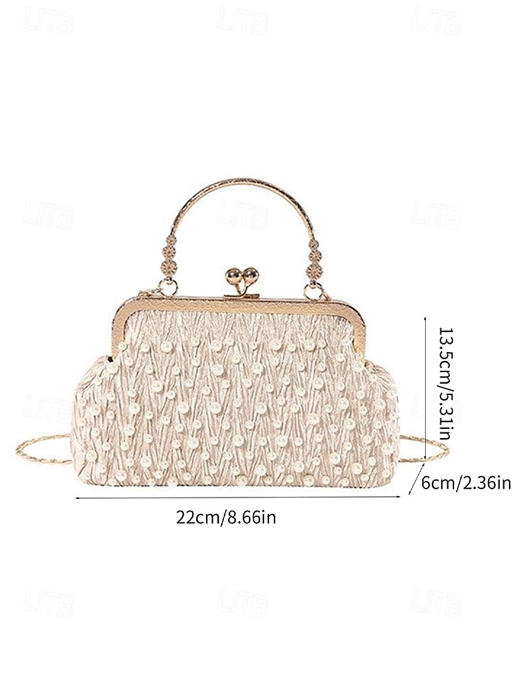 Vintage Pearl Beaded Clutch Bag – Elegant Women's Evening Handbag with Gold Frame and Chain Strap for Weddings, Parties and Formal Events Black White Khaki 2025 - $18.99 –P7