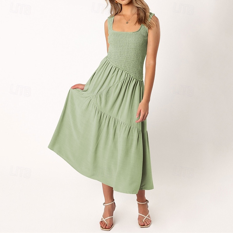 Femmes Robe Midi Robe de remise des diplômes Robe Décontractée Robe trapèze Robe d'été Élégant Occasionnel Vacances Quotidien Date Coupe régulière Uni Sans manches Col Rond Noir Blanche Vert Claire de 2025 ? $29.99 –P9