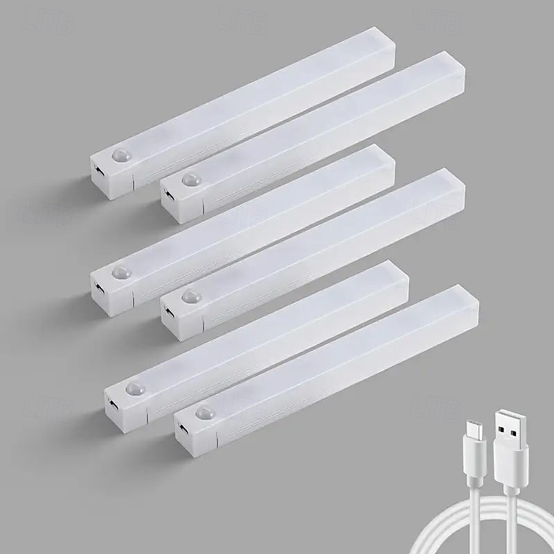 6PCS Motion Sensor LED Cabinet Lights - USB Rechargeable Night Reading Lights for Wardrobe, Kitchen, Stairs & Bookshelves 20/30cm 2025 - $34.99 –P12