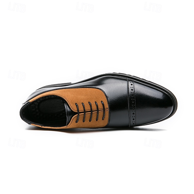 chaussures richelieu en similicuir noir et beige pour hommes – chaussures habillées à lacets élégantes avec semelle confortable pour les occasions professionnelles et décontractées de 2025 ? $46.99 –P4