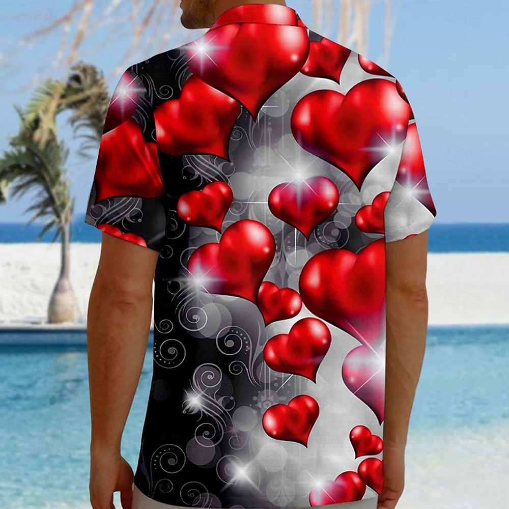 Valentinstag Herren Herz Liebe Farbverlauf Hemd Knopfhemd Kurzarm Modisch lässig Urlaub Geschenk Festtage Sommer Herbst Umlegekragen 3D-Druck Violett Dunkelrot Blau 1# Rote Helles Schwarz 2025 - $23.99 –P2