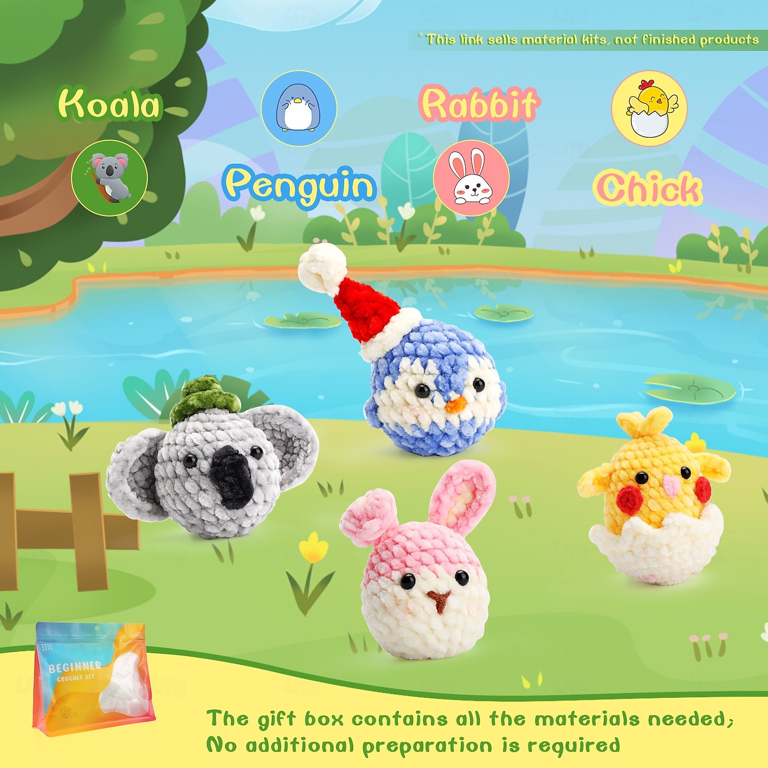 kit de crochê de natal para iniciantes 4 padrões animais-pintinho pinguim coala coelho kit de tricô para adultos crianças com tutoriais em vídeo passo a passo e fios acessórios de gancho de 2025 por $21.99 –P6