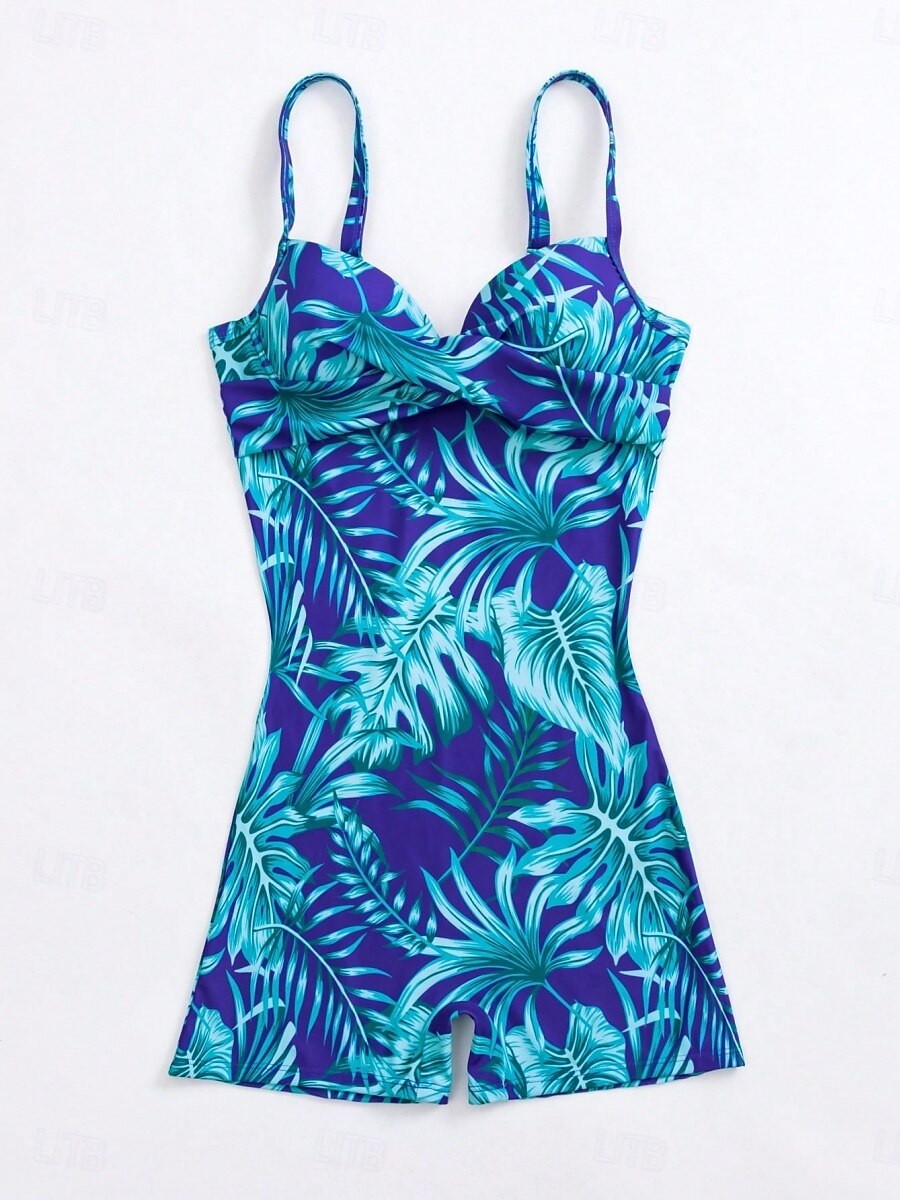 Dam Badkläder En bit Monokini Baddräkt Öppen rygg Magkontroll Hög midja Smal Semester Standkläder Löv V-hals Ärmlös Baddräkter 2025 - $31.99 –P3