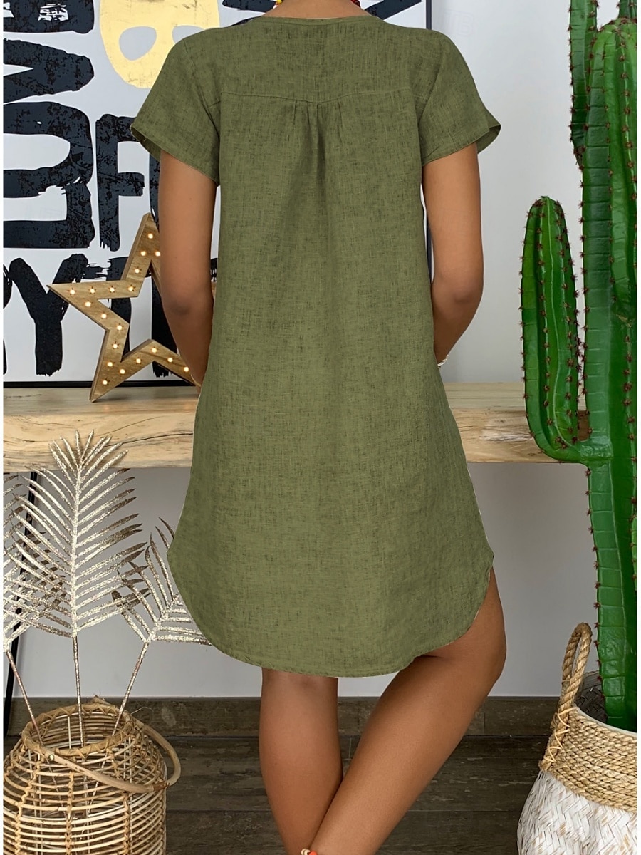 Femmes Mini Robe Robes en coton et lin Robe Décontractée Basique Occasionnel Vacances Quotidien Coupe régulière Uni Manche Courte Encolure en V Noir Blanche Jaune Vert Véronèse Été de 2025 ? $22.99 –P10
