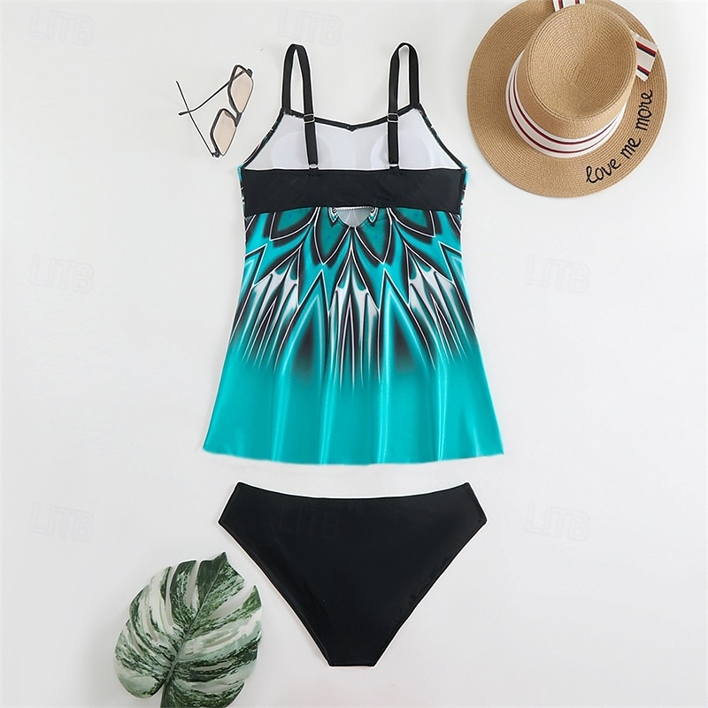 Dames Tankini Tweedelig zwempak V-hals Racerback Zwemkleding Zwemkleding Oranje Groen Ademend Sneldrogend Lichtgewicht Mouwloos - Zwemmen Surfen Strand Zomer Lente Grote maten 2025 - $25.99 –P9