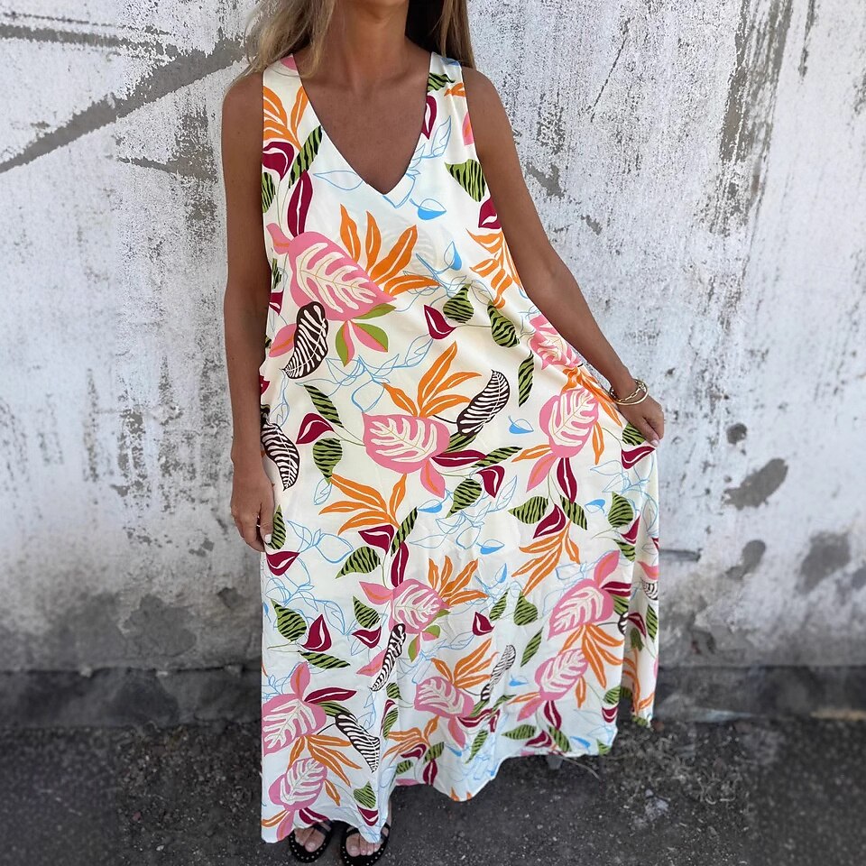 Pentru femei Rochii Midi Rochie casual Rochie A line Stilat Casual Vacanță Zilnic Plajă Fit regulat Floral Frunză Fără manșon În V Albastru Închis Caisă Bej Vară 2025 - $28.99 –P1