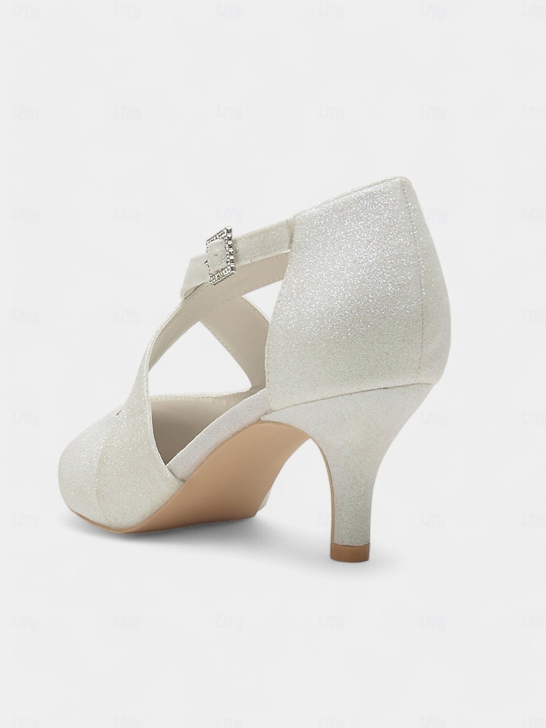 tacchi a gattino con cinturino incrociato glitterato bianco e fibbia in strass – scarpe eleganti da donna per eventi formali del 2025 a $64.99 –P4