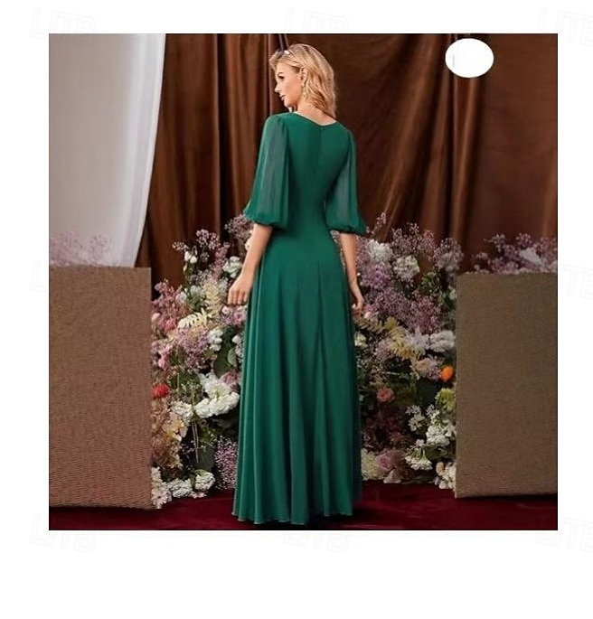 A-Line Bridesmaid Dress V Neck 3/4 Length Sleeve Elegant Floor Length Chiffon / Spandex with Draping / Ruching / Solid Color 2025 - $162.99 –P4