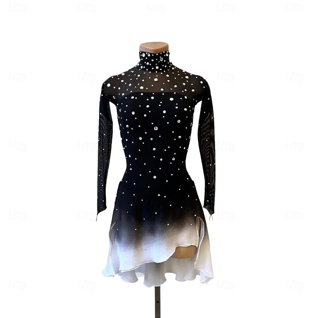 Vestido de patinaje artístico Mujer Chica Patinaje Sobre Hielo Vestidos Negro Dedo Pulgar Teñido Halo Alta elasticidad Profesional Competición Ropa de Patinaje Mantiene abrigado Cristal / Strass 2026 - $252.39 –P2
