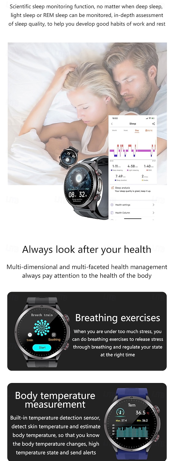 2025年 エアバッグタイプスマートウォッチ血圧ECG温度モニターペドメーターAndroid iOS防水  コレクション – $148.99 –P13
