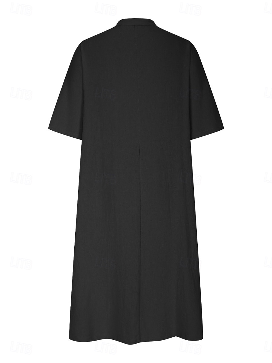 Women's Midi Dress Cotton Linen Dresses Basic Casual Vacation Daily Regular Fit Plain 3/4 Length Sleeve Notched Neck Black Red Purple Light Blue Summer 2025 - $22.99 –P17