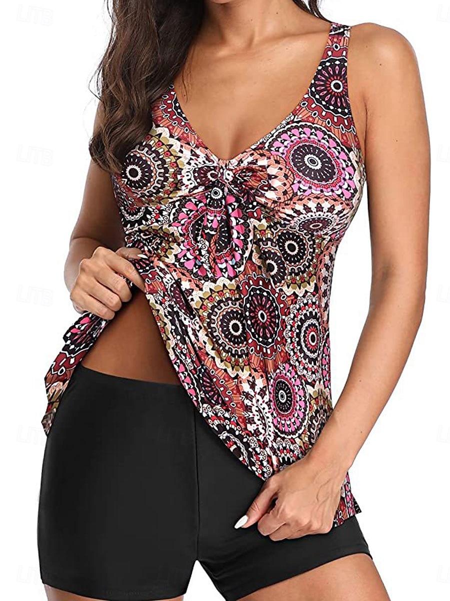 Dames Zwemkleding 2 stuks Jongen been Zwempak Blote rug Hoge taille Slank Vakantie Strand Kleding Grafisch V-hals Mouwloos Badpakken 2025 - $29.99 –P1
