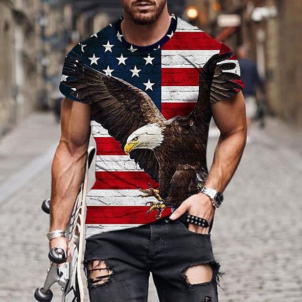 Men's Graphic Eagle American Flag Independence Day Shirt T shirt Tee Short Sleeve T shirt 3D Print Crew Neck Shirt Designer Basic Slim Fit Casual Daily Weekend Black Red Blue Summer Clothing Apparel 2025 - $17.99 –P3