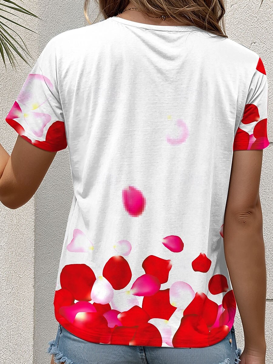 Valentinstag Damen T Shirt Herz Brautkleider schlicht Kurzarm Rundhalsausschnitt Normale Oberteile Täglich Bedruckt Rote Sommer 2025 - $19.99 –P2
