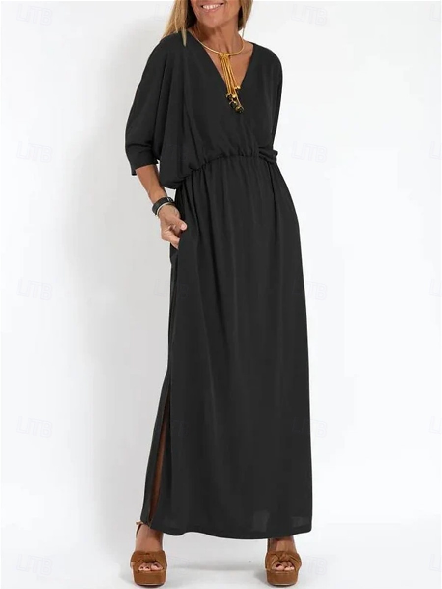 Dames Maxi-jurk Casual jurk A lijn jurk Stijlvol Basic Casual Vakantie Dagelijks Normale pasvorm Effen Halve mouw V-hals Zwart Leger Groen Zomer Lente 2025 - GBP £28.99 –P6