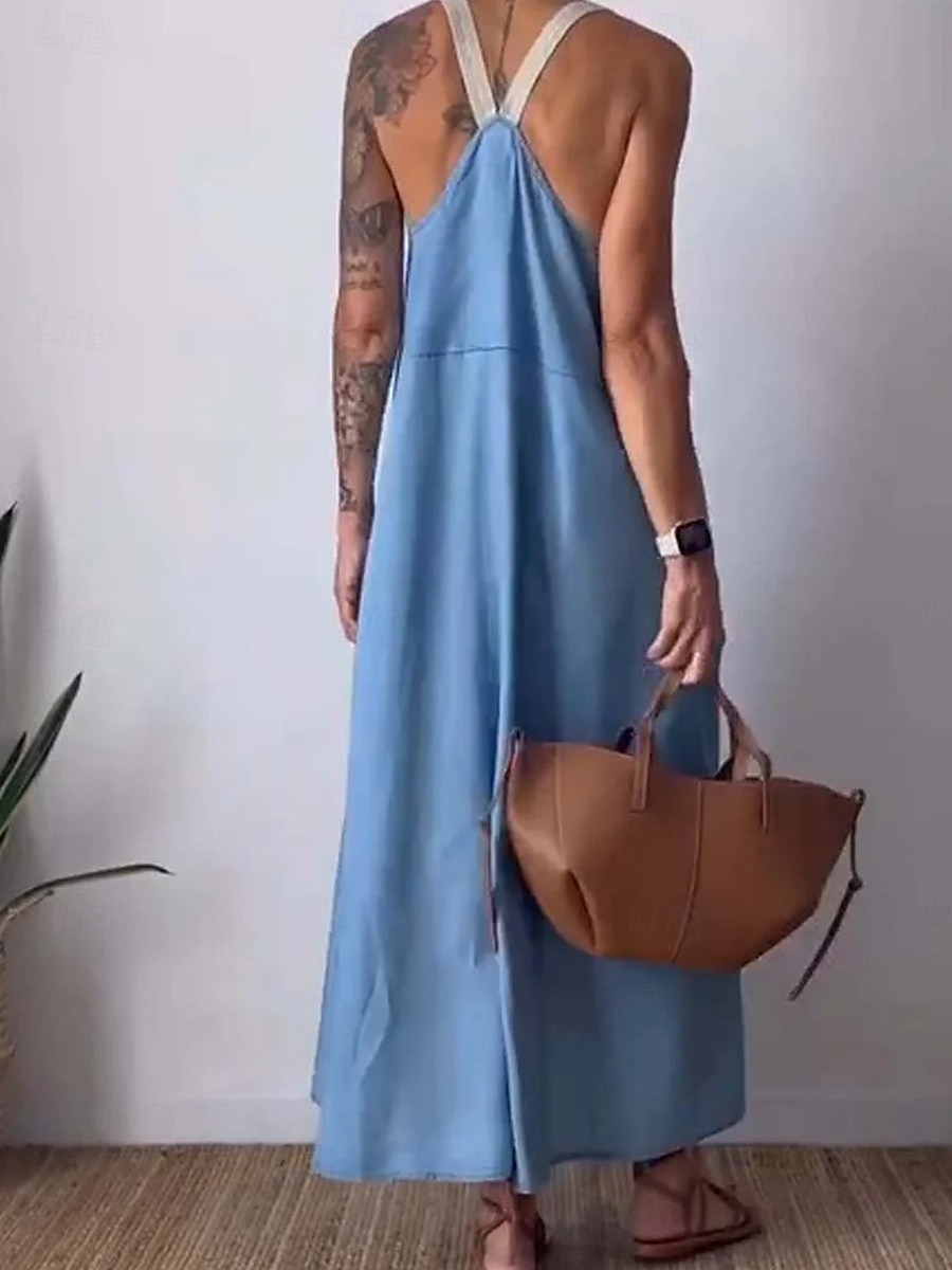 Damen Maxikleid Baumwoll-Leinen-Kleider Freizeitkleid Basic Lässig Urlaub Täglich Normale Passform Einfach Ärmellos U-Ausschnitt Schwarz Weiß Blau Khaki Sommer 2025 - $26.99 –P6