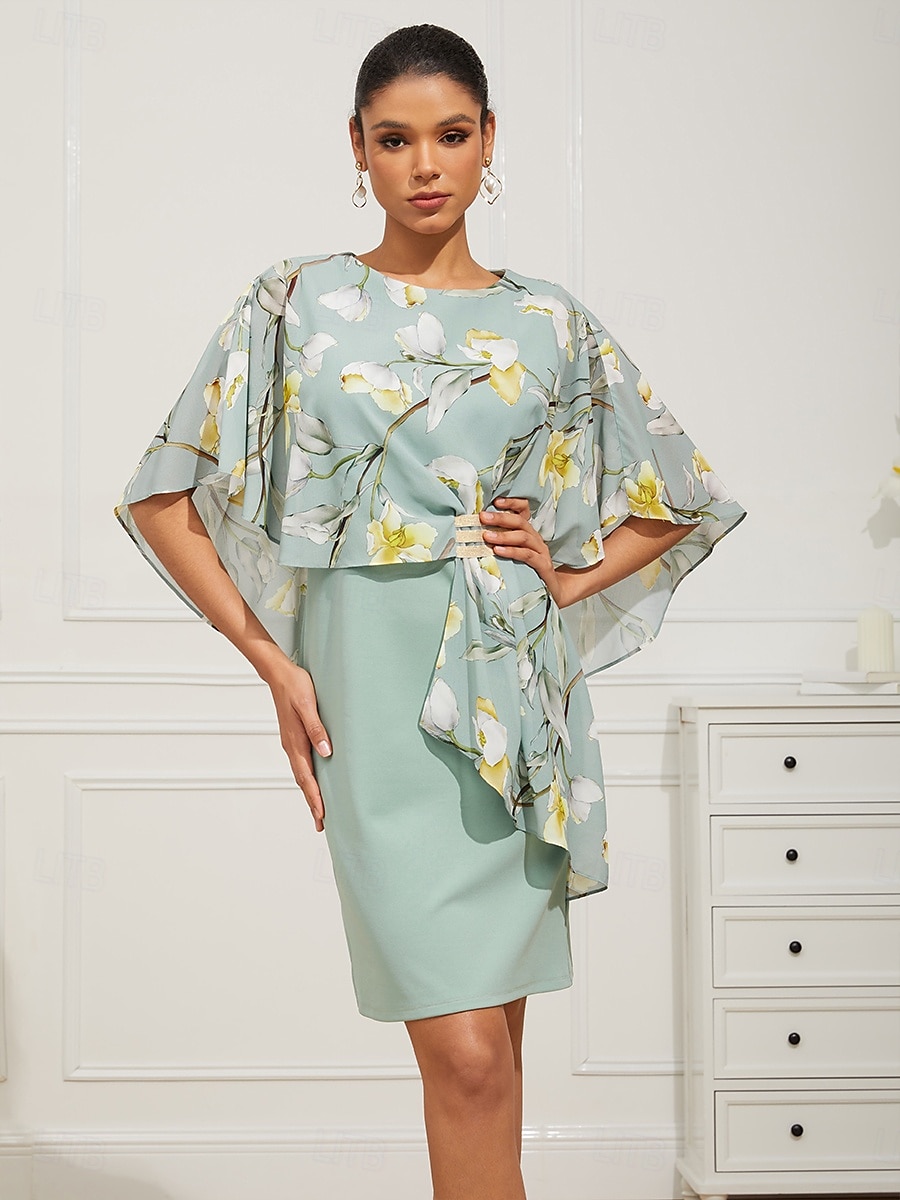Pentru femei Rochii Lungime Genunchi Rochie pentru invitata de nunta Rochii din Șifon Elegant Oficial Invitat la nunta Potrivire Formă Floral Manșon Jumate Stil Nautic Verde Deschis Vară Primăvar 2025 - $14.39 –P5