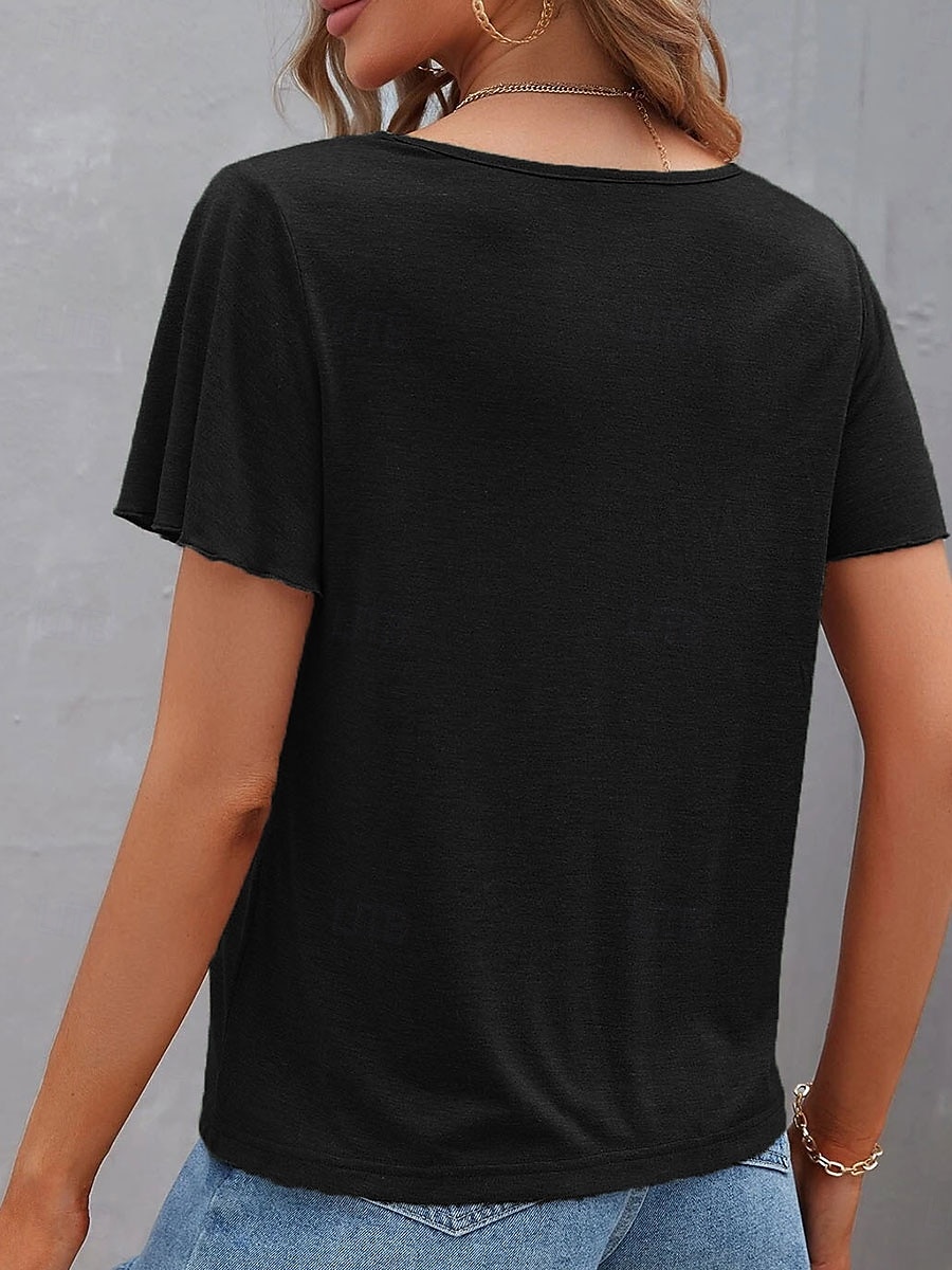 Femme T shirt Plein Mode Moderne Décontractées Manche Courte Col V Hauts réguliers du quotidien Fin de semaine Noir Vert Véronèse bleu marine Violet Eté Printemps de 2025 ? $21.99 –P5