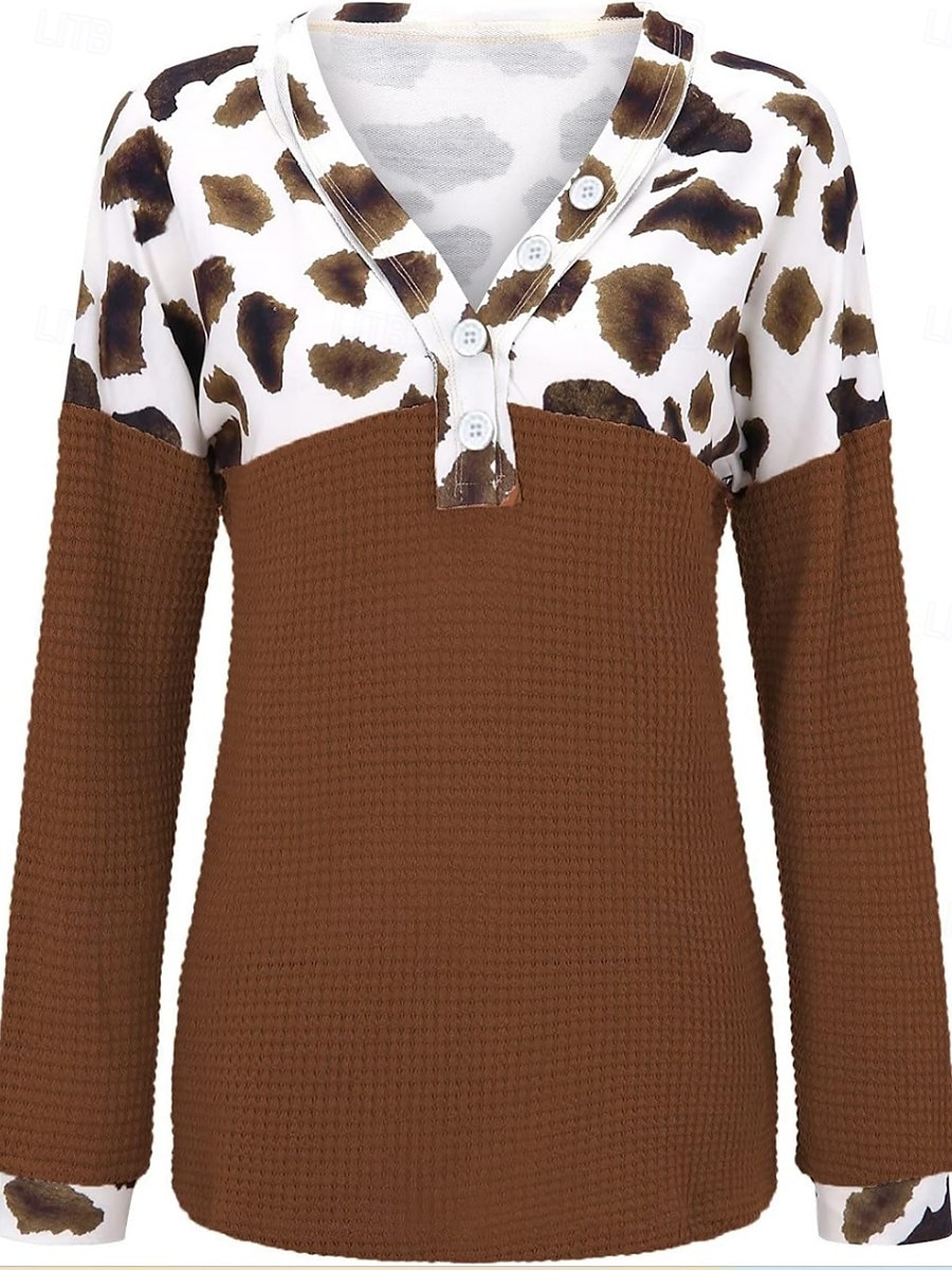 Dames Overhemd Blouse Luipaard Stijlvol Casual Lange mouw V-hals Normale tops Dagelijks Afdrukken Bruin Zomer Lente Herfst 2025 - $32.99 –P2