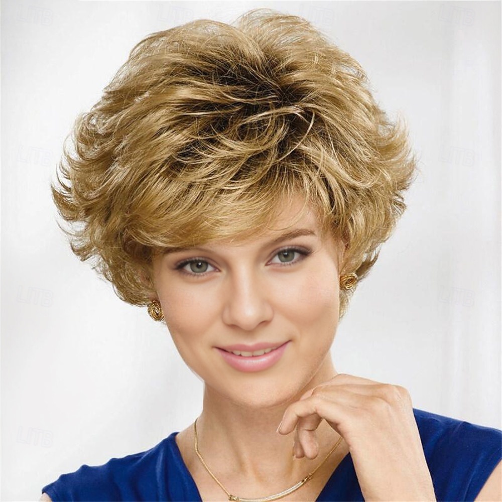 Perruque Synthétique Bouclé Avec Frange Fabriqué à la machine Perruque Court A1 A2 A3 A4 A5 Cheveux Synthétiques Femme Doux Mode Facile à transporter Blond Argent Gris de 2025 ? $19.99 –P5