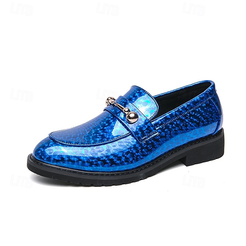 mocassini da uomo in similpelle blu metallizzata con catena dorata decorativa – scarpe slip-on alla moda per occasioni formali e da festa del 2025 a $46.99 –P3