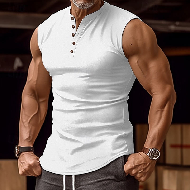 Homens Malha Íntima Camisa Henley Top de colete Camiseta Interior Sem Manga Henley Verão Tecido Moda Designer Básico Férias Rua Para Noite Branco Verde cáqui Top Tee para Homens de 2026 por $13.49 –P1