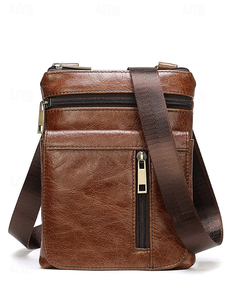 sac à bandoulière vintage marron en cuir véritable pour homme – sac à bandoulière multi-poches pour les voyages, le travail et l'utilisation quotidienne noir marron café de 2025 ? $26.99 –P2